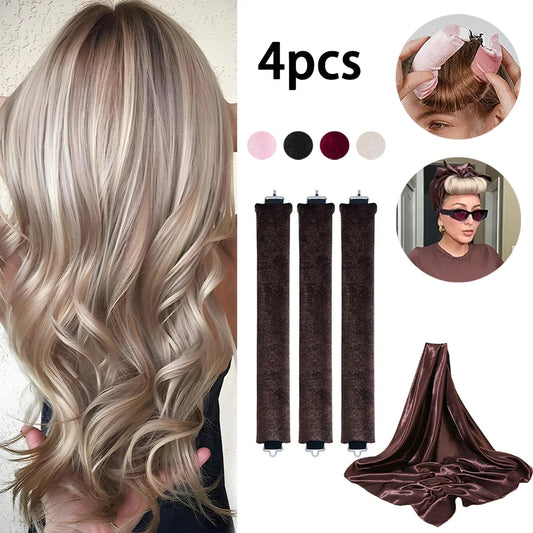 4pcs Heatless Hair Curler With Headscarf No Heat Curling Rod Hair Rollers with Satin Scarf Hairstyling Tools Lazy Curls